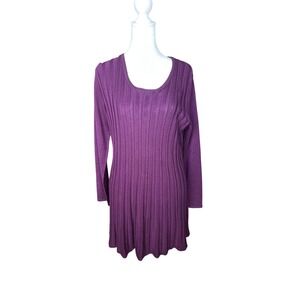 Sag Harbor Petite Plum Purple Ribbed Scoop Neck Long Sleeve Sweater H152810 PL